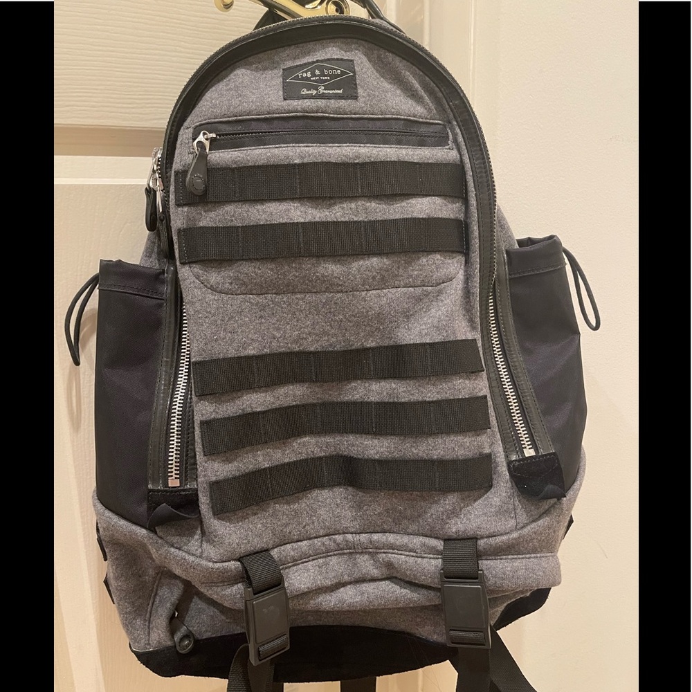 Rag & bone grey black wool nylon suede backpack